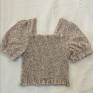 Floral Ruffled Puff Sleeve Smocked Top